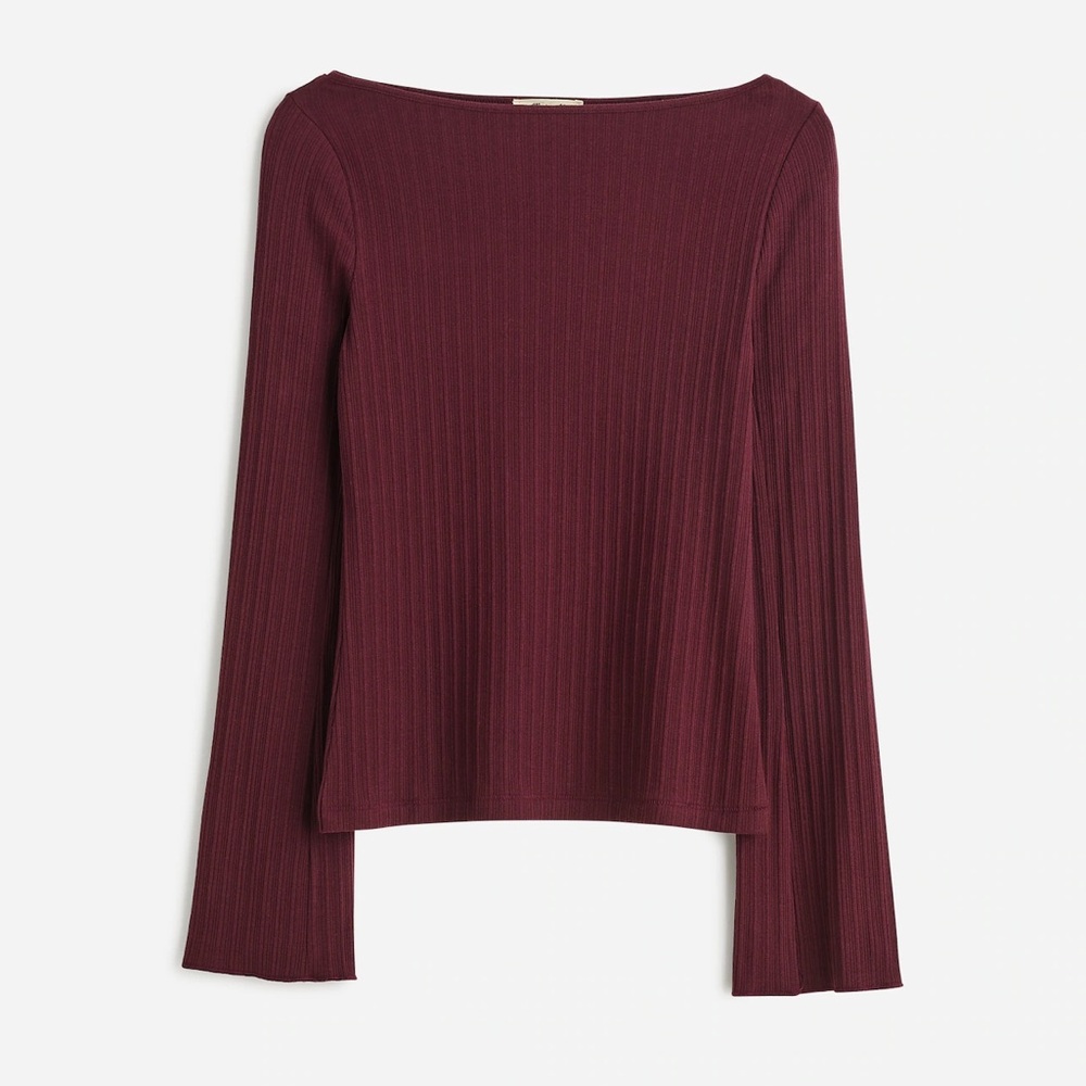 NWT Madewell Ribbed Long-Sleeve Boatneck Top in Burgundy - Picture 3 of 12